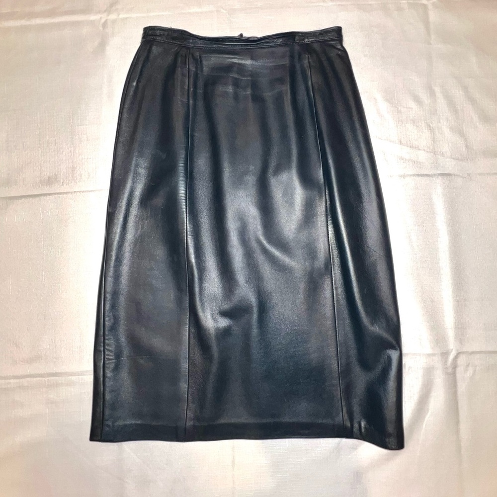 Navy Leather Pencil Skirt 28" Waist Butter Soft Feel and Lined